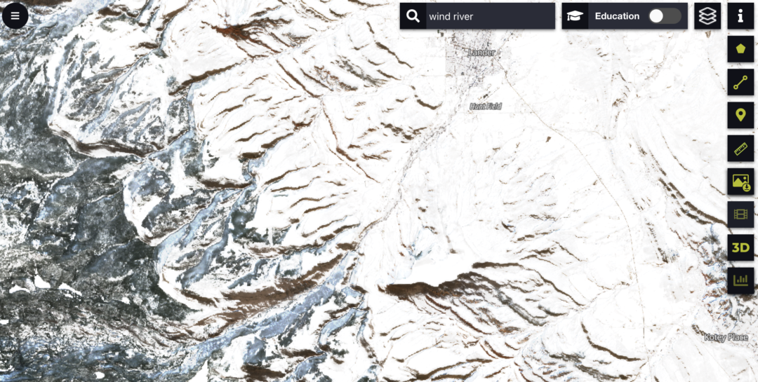 Checking out snow coverage outside Lander, WY with Sentinel Hub—the image is from Jan. 27, 2024.